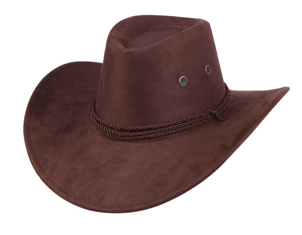 6032 Faux Felt Western Cowboy Hat Fedora Outdoor Wide Brim Hat with Strap